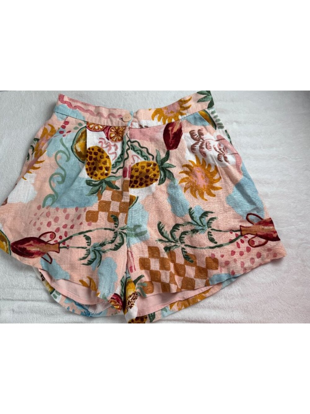 Anthropologie Paper Heart Womens Tropical Fruit Print Linen Blend Shorts Medium